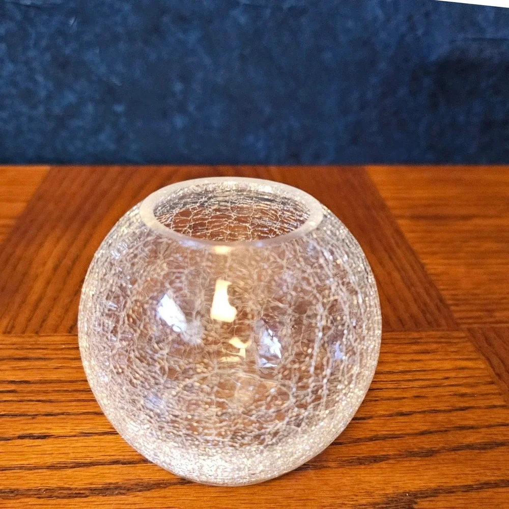 Clear Crackle Glass Globe Vase Votive Candle Holder Round 3.5 Inch Small Decor